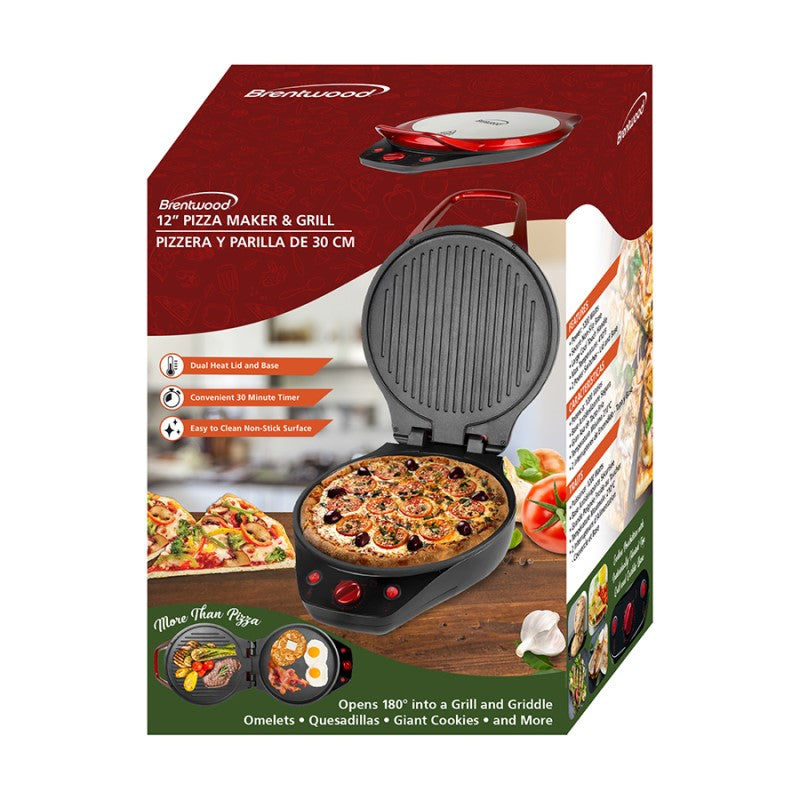 12 INCH NON-STICK PIZZA MAKER AND GRILL WITH TIMER