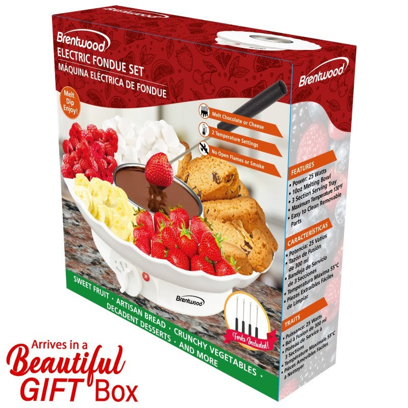 ELECTRIC FONDUE POT SET WITH 3 SECTION TRAY AND 4 DIPPING FORKS