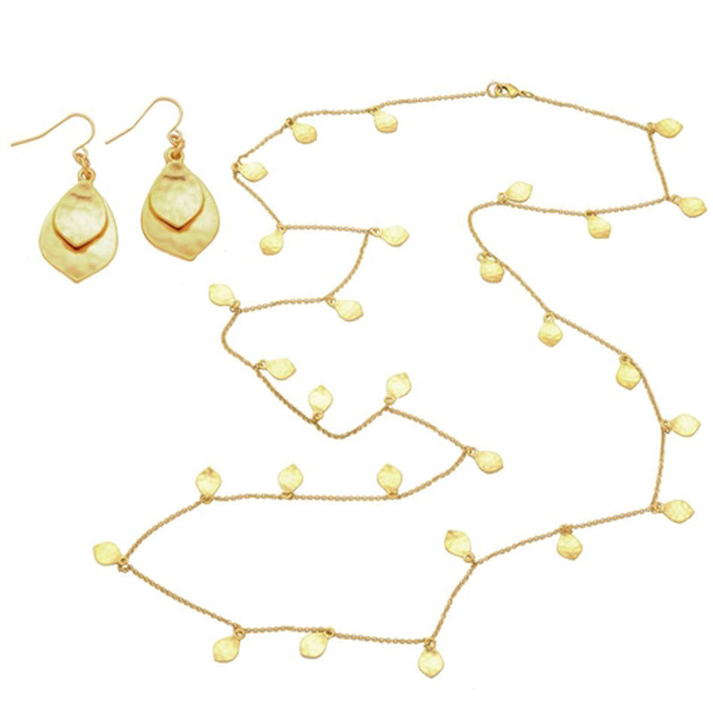 HAMMERED LEAF NECKLACE AND EARRINGS