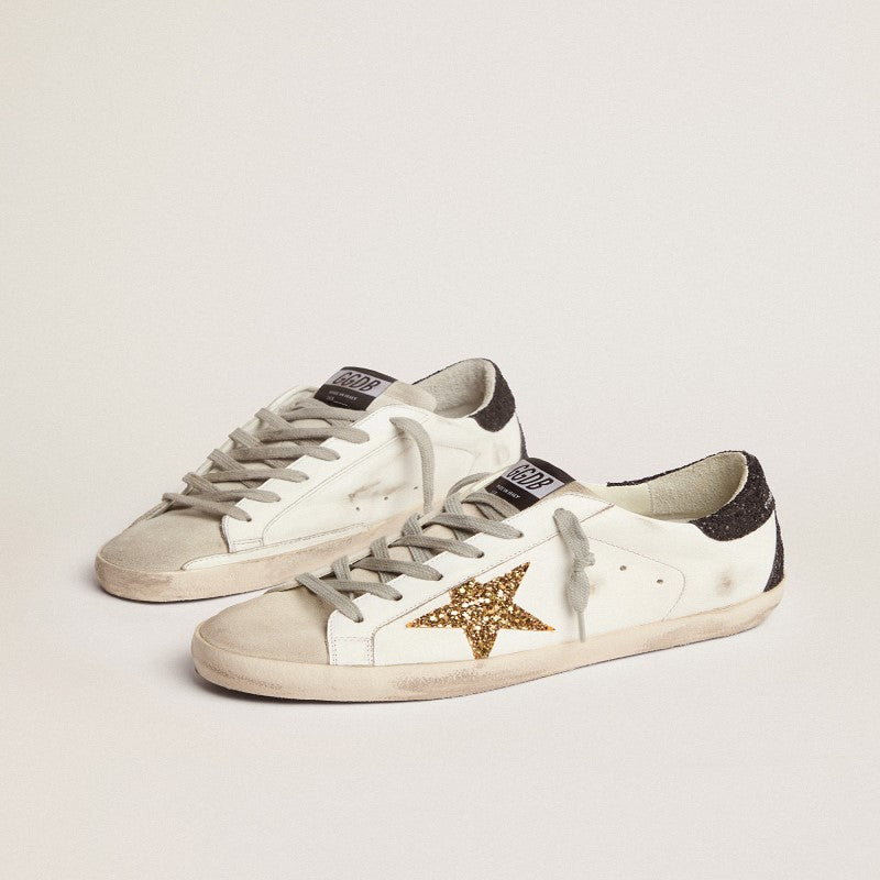 SIZE 6 SUPERSTAR SNEAKERS WITH STAR AND GLITTERY HEEL TAB