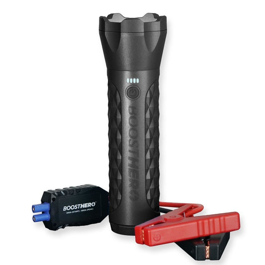 BOOSTHERO VEHICLE JUMP STARTER, FLASHLIGHT & POWER BANK