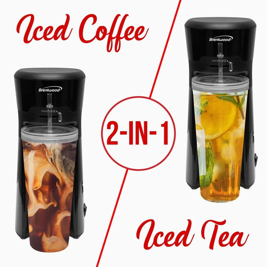 SINGLE SERVE BLACK ICED COFFEE AND TEA MAKER WITH 20OZ INSULATED TUMBLER AND REUSABLE FILTER
