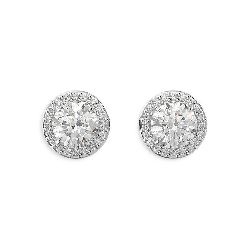 CONSTELLA STUD EARRINGS, ROUND CUT, PAVÉ, RHODIUM PLATED
